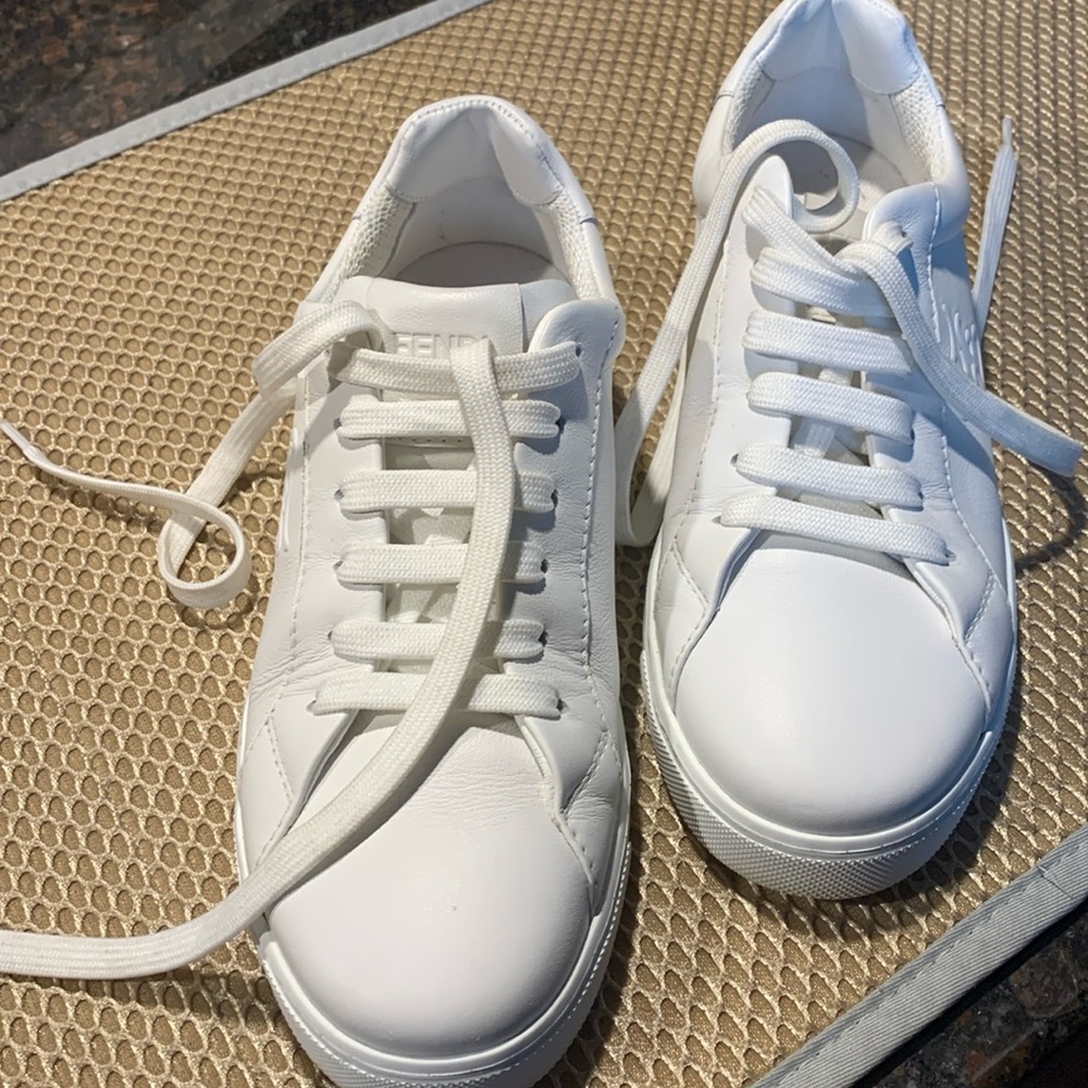 Pre-loved Ladies’ FENDI White Leather Sneakers - Size 35